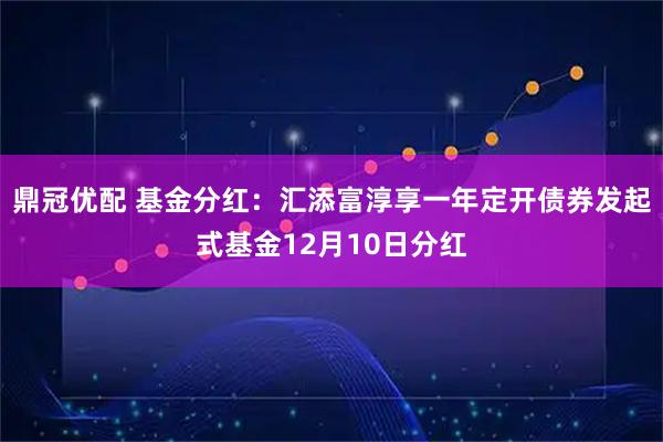 鼎冠优配 基金分红：汇添富淳享一年定开债券发起式基金12月10日分红